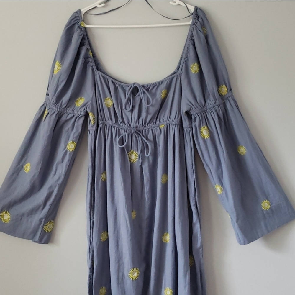 Free People Emory Embroidered Cotton-Linen Blend Maxi Dress size L - Picture 7 of 10